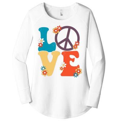 Love Retro Hippie Floral Peace Sign Women's Perfect Tri Tunic Long Sleeve Shirt