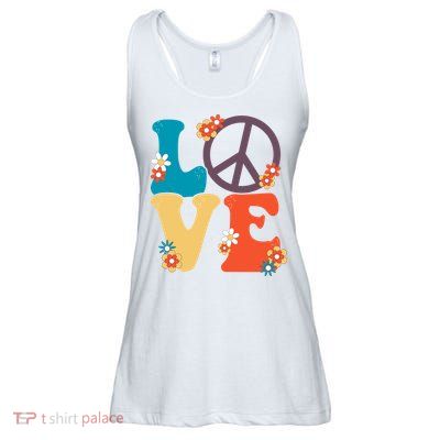 Love Retro Hippie Floral Peace Sign Ladies Essential Flowy Tank