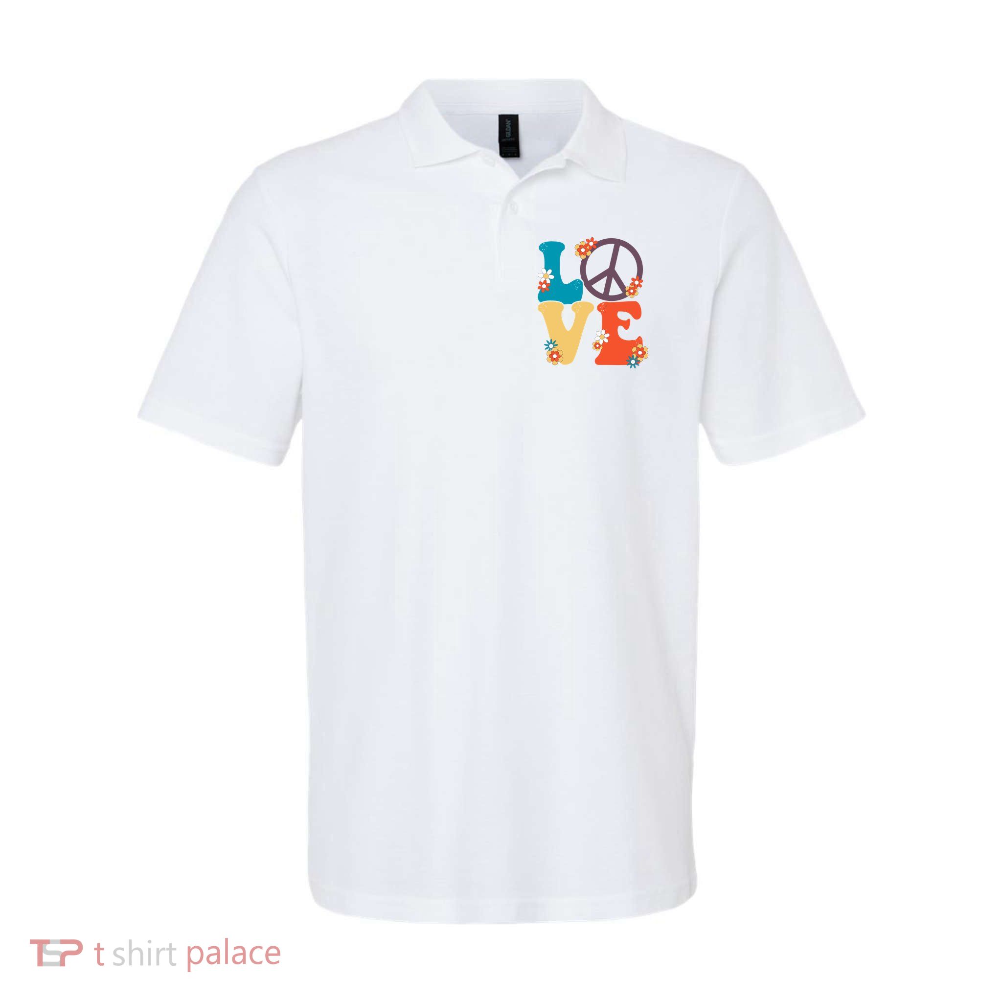 Love Retro Hippie Floral Peace Sign Softstyle Adult Sport Polo