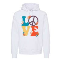 Love Retro Hippie Floral Peace Sign Premium Hoodie