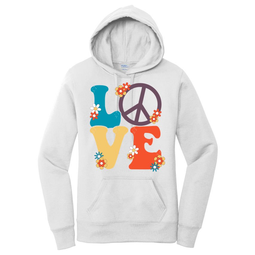 Love Retro Hippie Floral Peace Sign Women's Pullover Hoodie