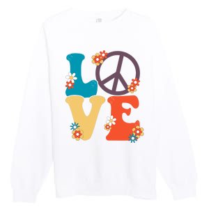 Love Retro Hippie Floral Peace Sign Premium Crewneck Sweatshirt