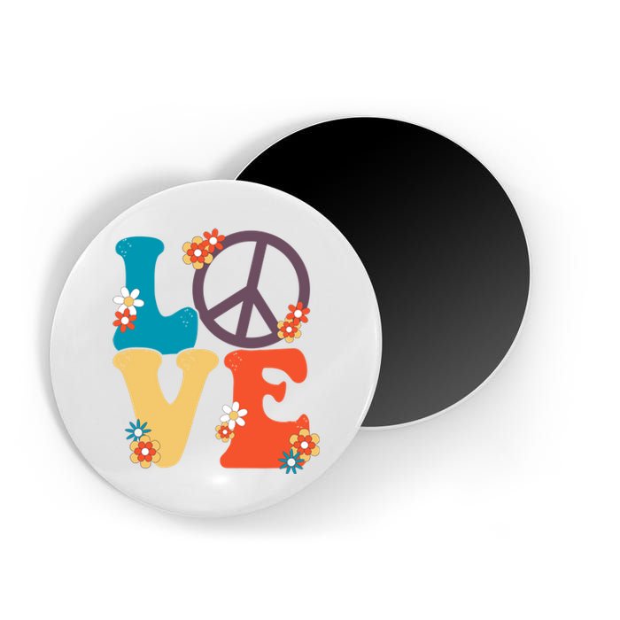 Love Retro Hippie Floral Peace Sign Magnet