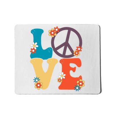 Love Retro Hippie Floral Peace Sign Mousepad