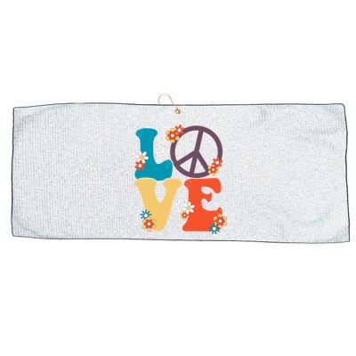 Love Retro Hippie Floral Peace Sign Large Microfiber Waffle Golf Towel