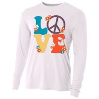 Love Retro Hippie Floral Peace Sign Cooling Performance Long Sleeve Crew