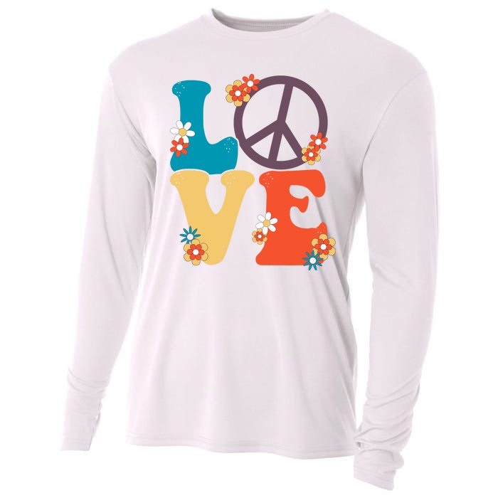 Love Retro Hippie Floral Peace Sign Cooling Performance Long Sleeve Crew