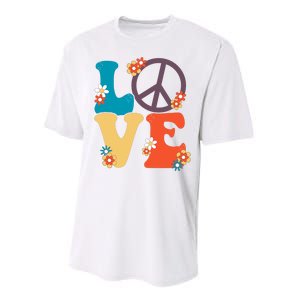 Love Retro Hippie Floral Peace Sign Performance Sprint T-Shirt