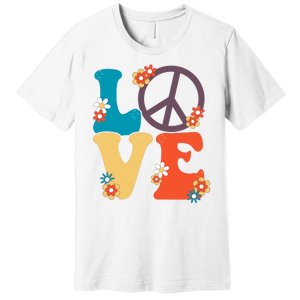 Love Retro Hippie Floral Peace Sign Premium T-Shirt