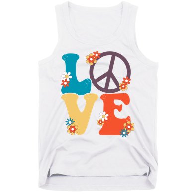 Love Retro Hippie Floral Peace Sign Tank Top