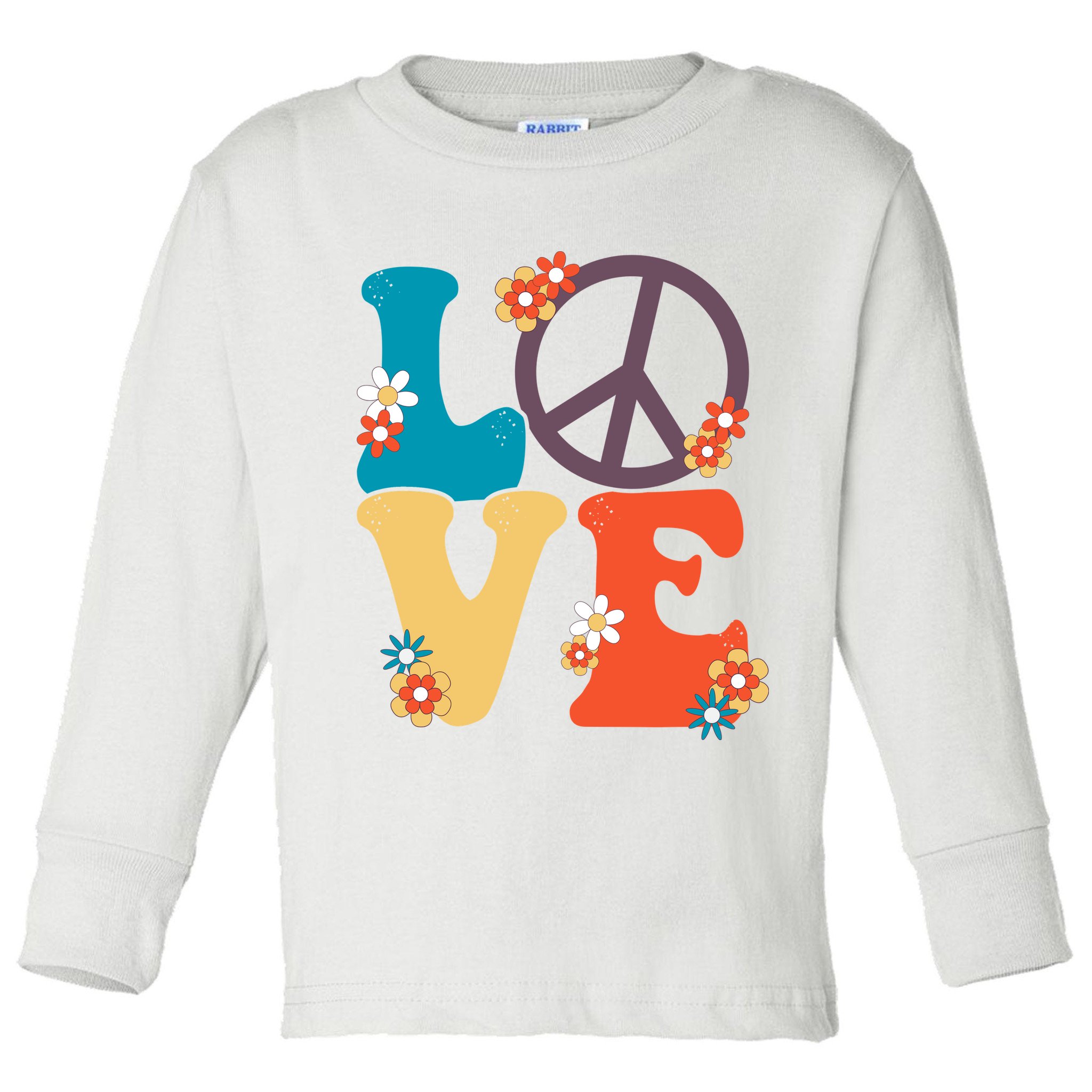 Love Retro Hippie Floral Peace Sign Toddler Long Sleeve Shirt