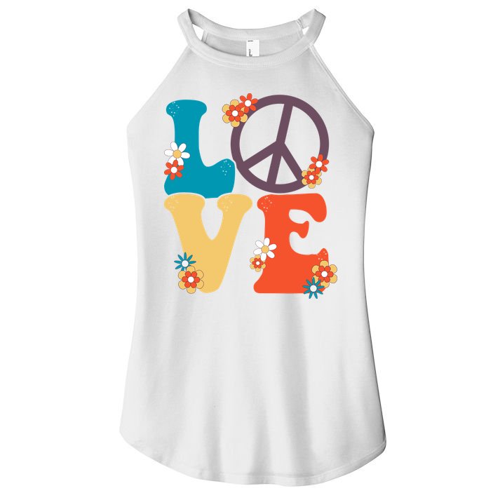 Love Retro Hippie Floral Peace Sign Women's Perfect Tri Rocker Tank