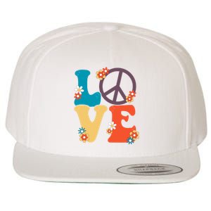 Love Retro Hippie Floral Peace Sign Wool Snapback Cap