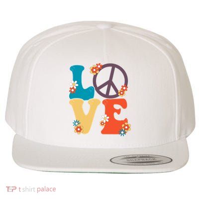 Love Retro Hippie Floral Peace Sign Wool Snapback Cap