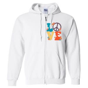 Love Retro Hippie Floral Peace Sign Full Zip Hoodie