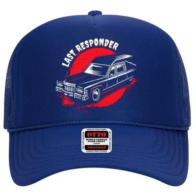 Last Responder Hearse Death Funny Dark Humor Morbid Alt Goth High Crown Mesh Back Trucker Hat