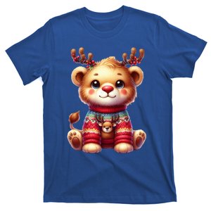 Lion Reindeer Hat Santa Christmas Funny Lion Xmas Swea T-Shirt