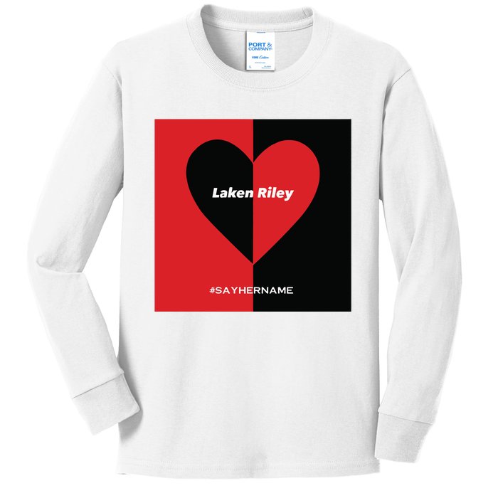 Laken Riley Heart Say Her Name Kids Long Sleeve Shirt