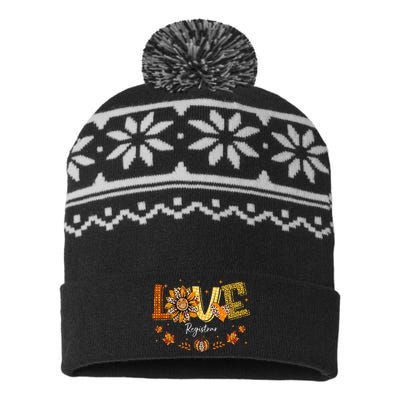 Love Registrar Happy Fall Thanksgiving USA-Made Snowflake Beanie