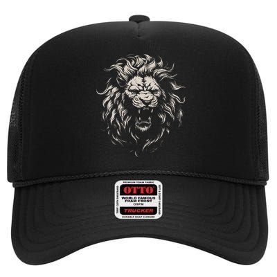 Lion Roar Head Art Face For Lovers Lions King African Animal High Crown Mesh Back Trucker Hat