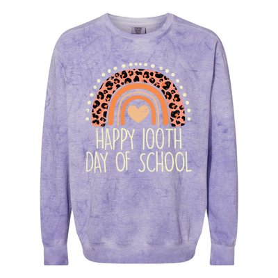 Leopard Rainbow Happy 100th Day School Cute 100 Days Teacher Gift Colorblast Crewneck Sweatshirt