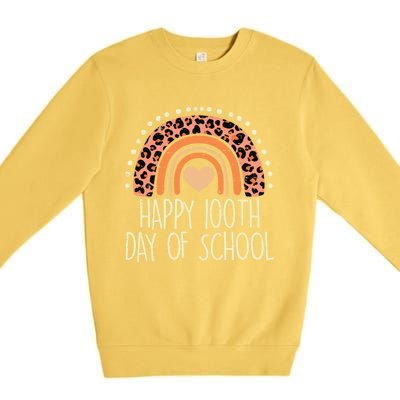 Leopard Rainbow Happy 100th Day School Cute 100 Days Teacher Gift Premium Crewneck Sweatshirt