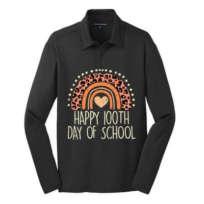 Leopard Rainbow Happy 100th Day School Cute 100 Days Teacher Gift Silk Touch Performance Long Sleeve Polo