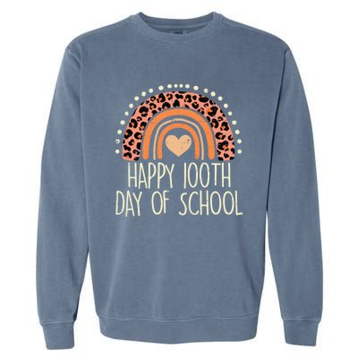 Leopard Rainbow Happy 100th Day School Cute 100 Days Teacher Gift Garment-Dyed Sweatshirt