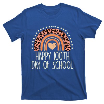 Leopard Rainbow Happy 100th Day School Cute 100 Days Teacher Gift T-Shirt