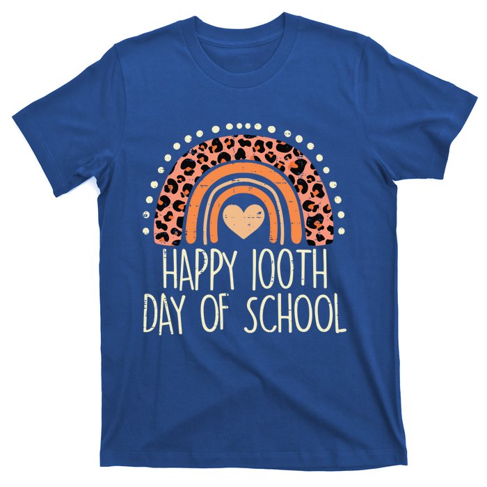 Leopard Rainbow Happy 100th Day School Cute 100 Days Teacher Gift T-Shirt