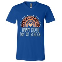 Leopard Rainbow Happy 100th Day School Cute 100 Days Teacher Gift V-Neck T-Shirt