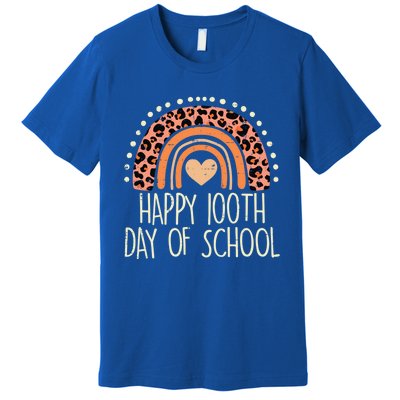 Leopard Rainbow Happy 100th Day School Cute 100 Days Teacher Gift Premium T-Shirt