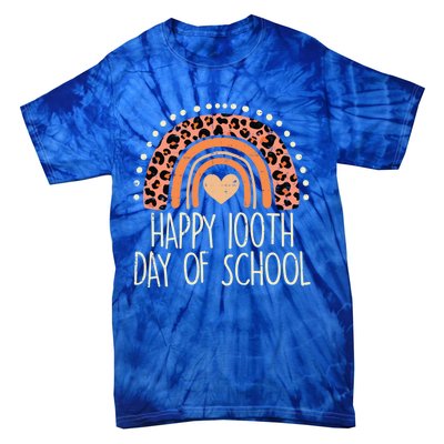 Leopard Rainbow Happy 100th Day School Cute 100 Days Teacher Gift Tie-Dye T-Shirt