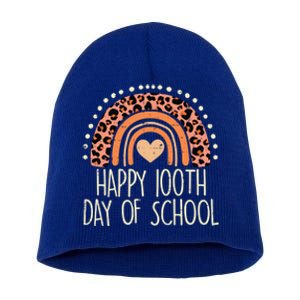 Leopard Rainbow Happy 100th Day School Cute 100 Days Teacher Gift Short Acrylic Beanie