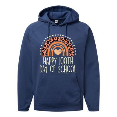 Leopard Rainbow Happy 100th Day School Cute 100 Days Teacher Gift Performance Fleece Hoodie