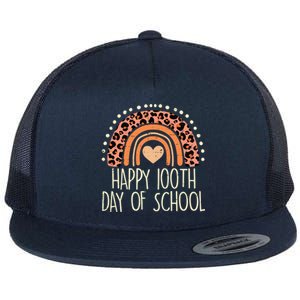 Leopard Rainbow Happy 100th Day School Cute 100 Days Teacher Gift Flat Bill Trucker Hat