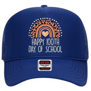 Leopard Rainbow Happy 100th Day School Cute 100 Days Teacher Gift High Crown Mesh Back Trucker Hat