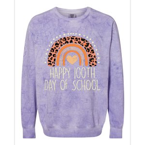 Leopard Rainbow Happy 100th Day School Cute 100 Days Teacher Colorblast Crewneck Sweatshirt