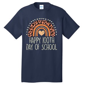 Leopard Rainbow Happy 100th Day School Cute 100 Days Teacher Tall T-Shirt