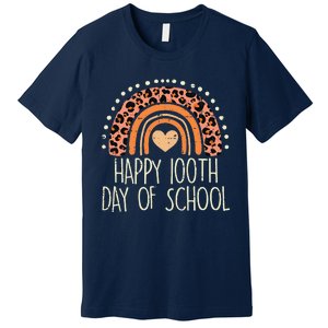 Leopard Rainbow Happy 100th Day School Cute 100 Days Teacher Premium T-Shirt