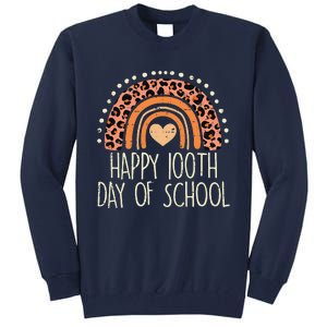 Leopard Rainbow Happy 100th Day School Cute 100 Days Teacher Tall Sweatshirt