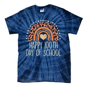 Leopard Rainbow Happy 100th Day School Cute 100 Days Teacher Tie-Dye T-Shirt