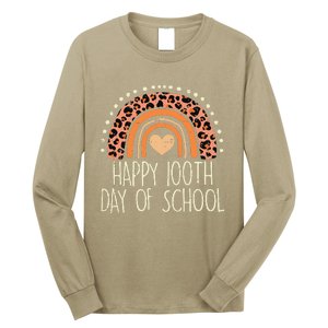 Leopard Rainbow Happy 100th Day School Cute 100 Days Teacher Long Sleeve Shirt