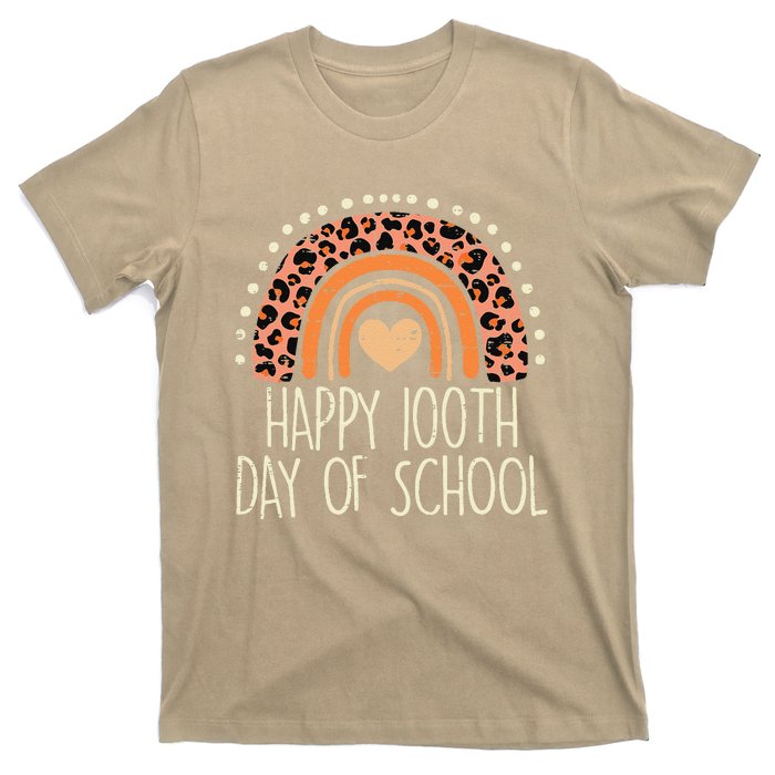 Leopard Rainbow Happy 100th Day School Cute 100 Days Teacher T-Shirt