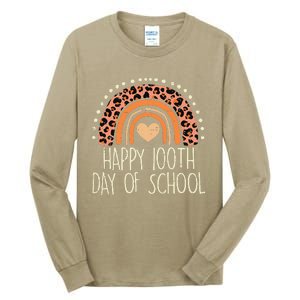 Leopard Rainbow Happy 100th Day School Cute 100 Days Teacher Tall Long Sleeve T-Shirt