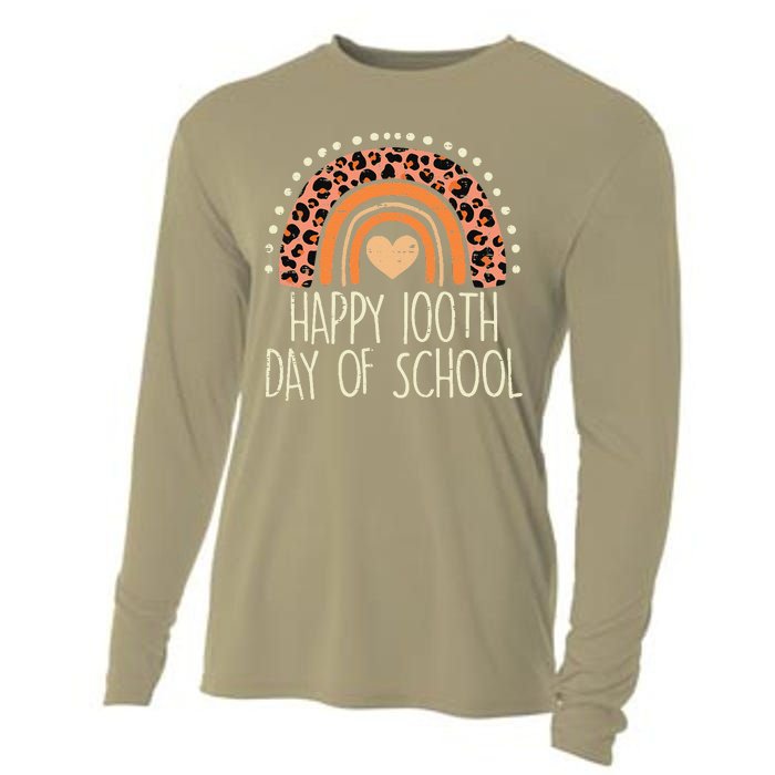 Leopard Rainbow Happy 100th Day School Cute 100 Days Teacher Cooling Performance Long Sleeve Crew