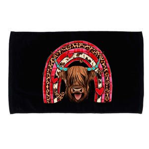 Leopard Rainbow Heart Highland Cow Head Western Valentine Great Gift Microfiber Hand Towel