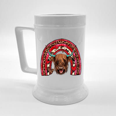 Leopard Rainbow Heart Highland Cow Head Western Valentine Great Gift Beer Stein