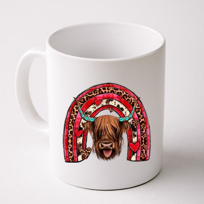 Leopard Rainbow Heart Highland Cow Head Western Valentine Great Gift Coffee Mug