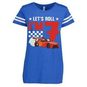 Let's Roll I'm 7 Racer 7th Birthday Racing Car Driver Enza Ladies Jersey Football T-Shirt